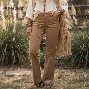 WindRiver High Rise Corduroy Pants Tan Camel Quiet Luxury Lagenlook Boho Hippie